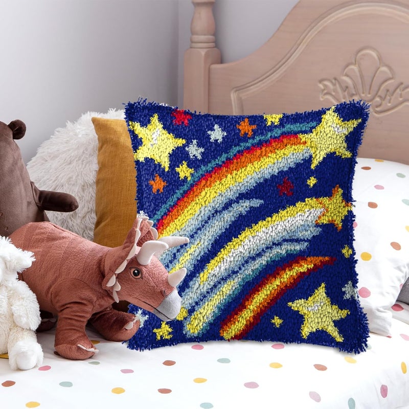 YP Latch Hook Kit DIY Crochet Carpet Pillowcase for Adults Beginners,Starry Sky Patterns Pre-Printed Canvas Yarn Rug Hooking Kits Creative Craft Home Decor,17"X17" - Image 2